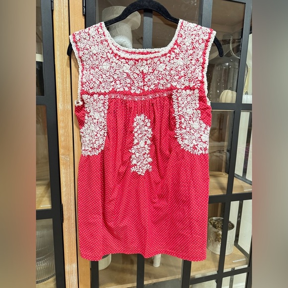 Mi Golondrina embroidered blouse tunic flores top sleeveless polka dots print - Picture 1 of 10